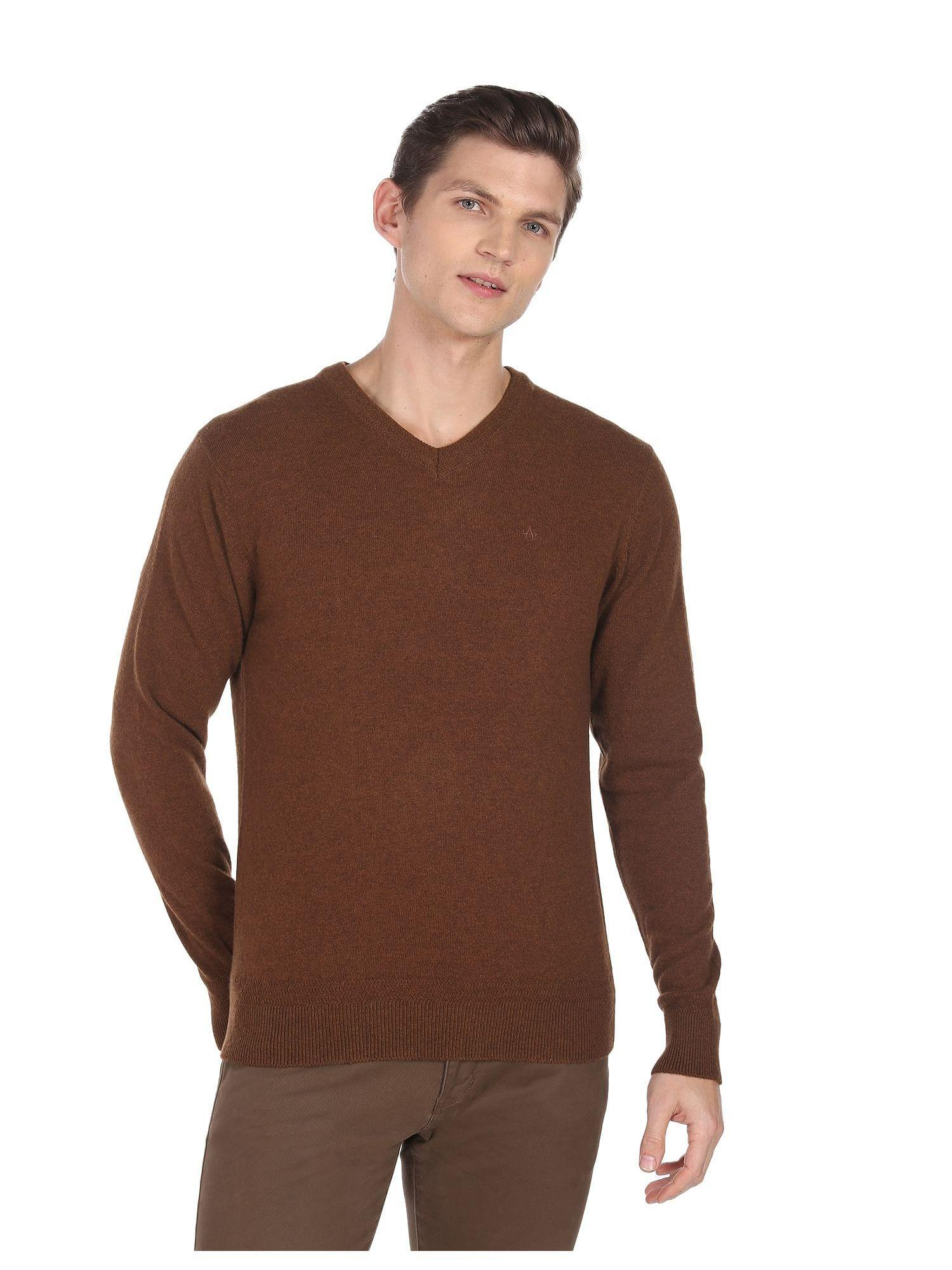 sports men brown v-neck heathered sweater