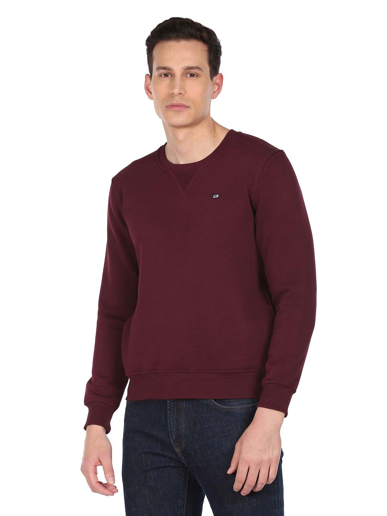 sports men burgundy solid crew neck sweatshirt