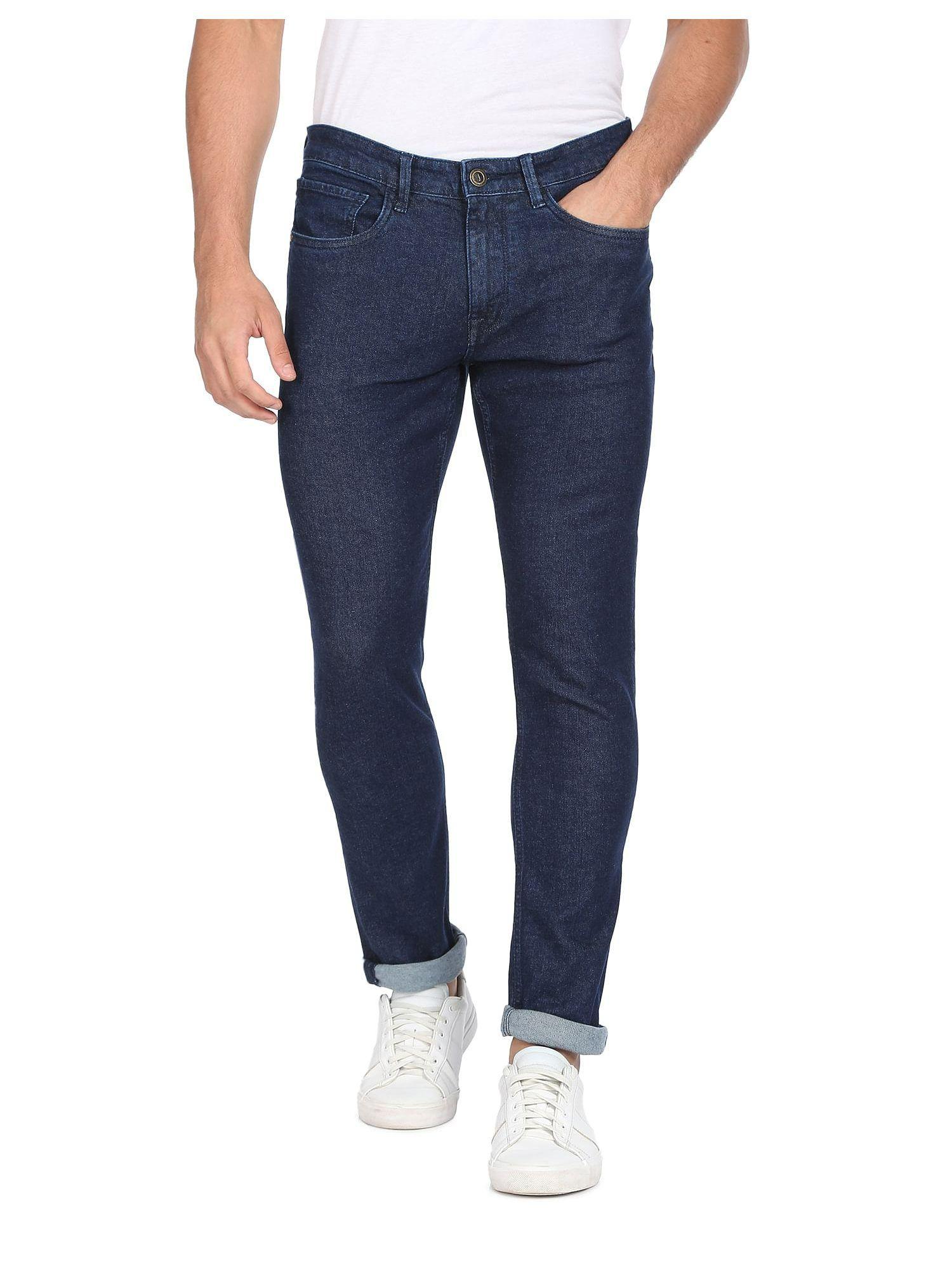 sports men dark blue mid rise jameson slim fit rinsed jeans