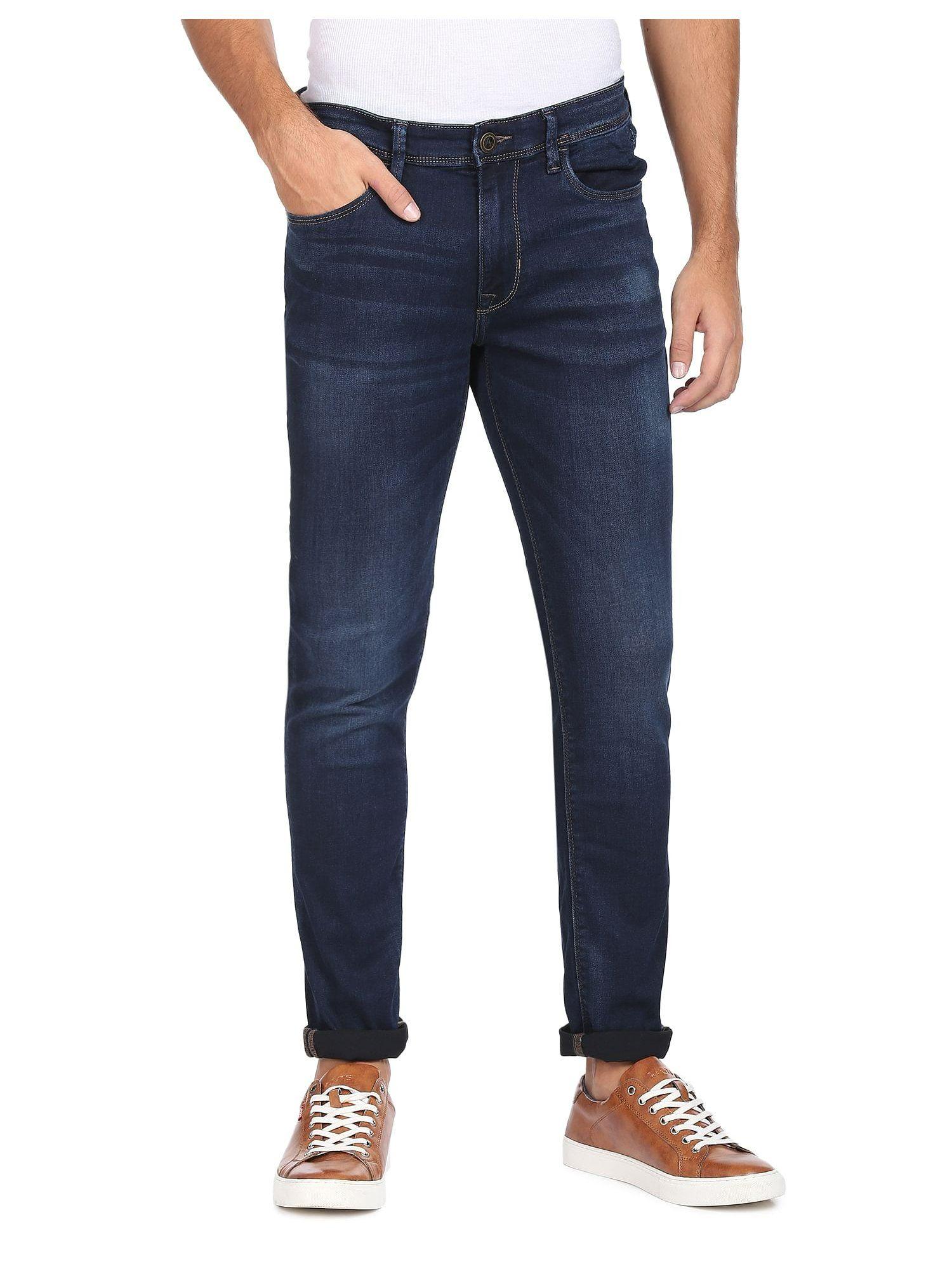 sports men dark blue stone wash jameson slim fit jeans