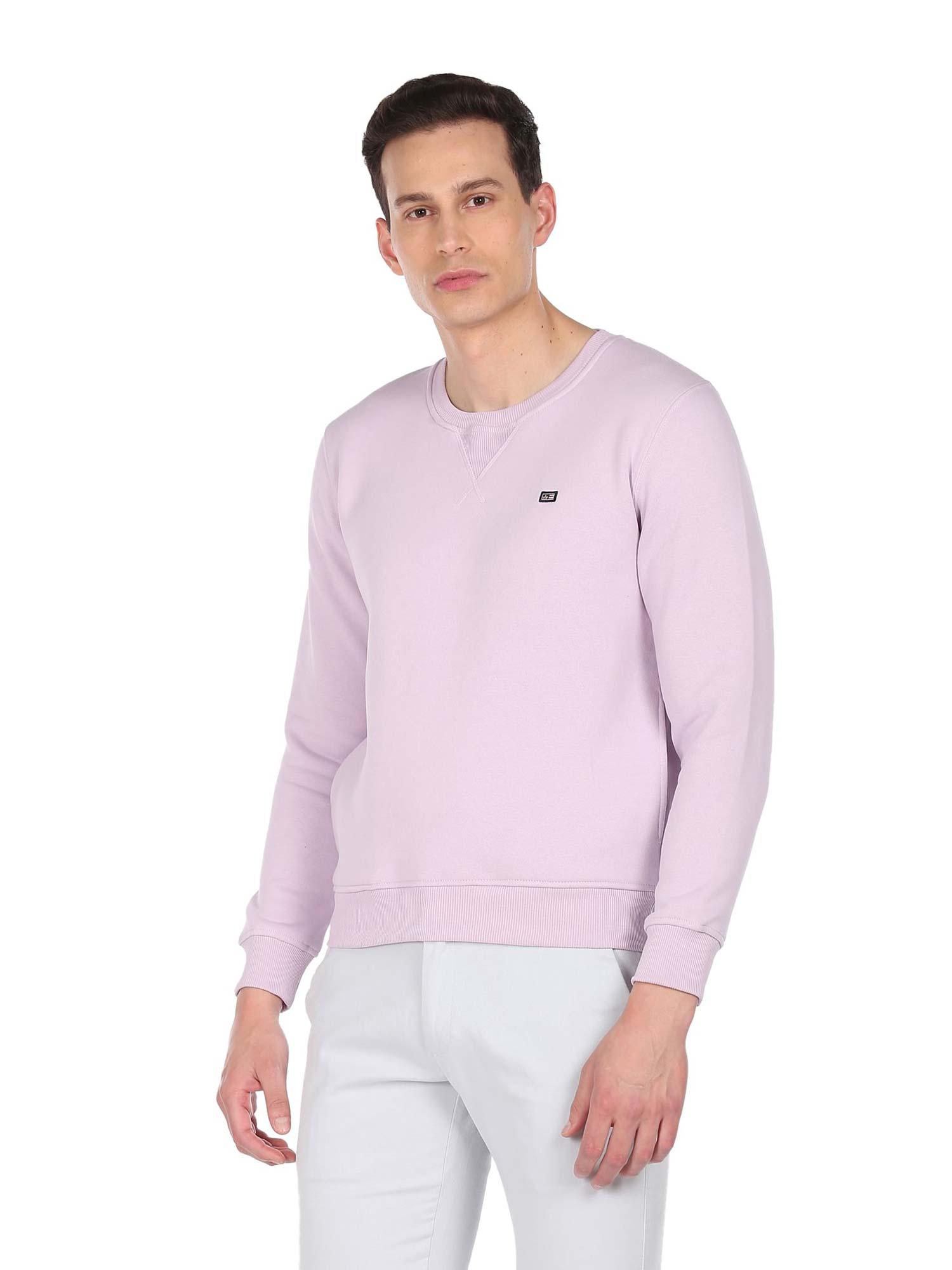 sports men lavender solid crew neck sweatshirt