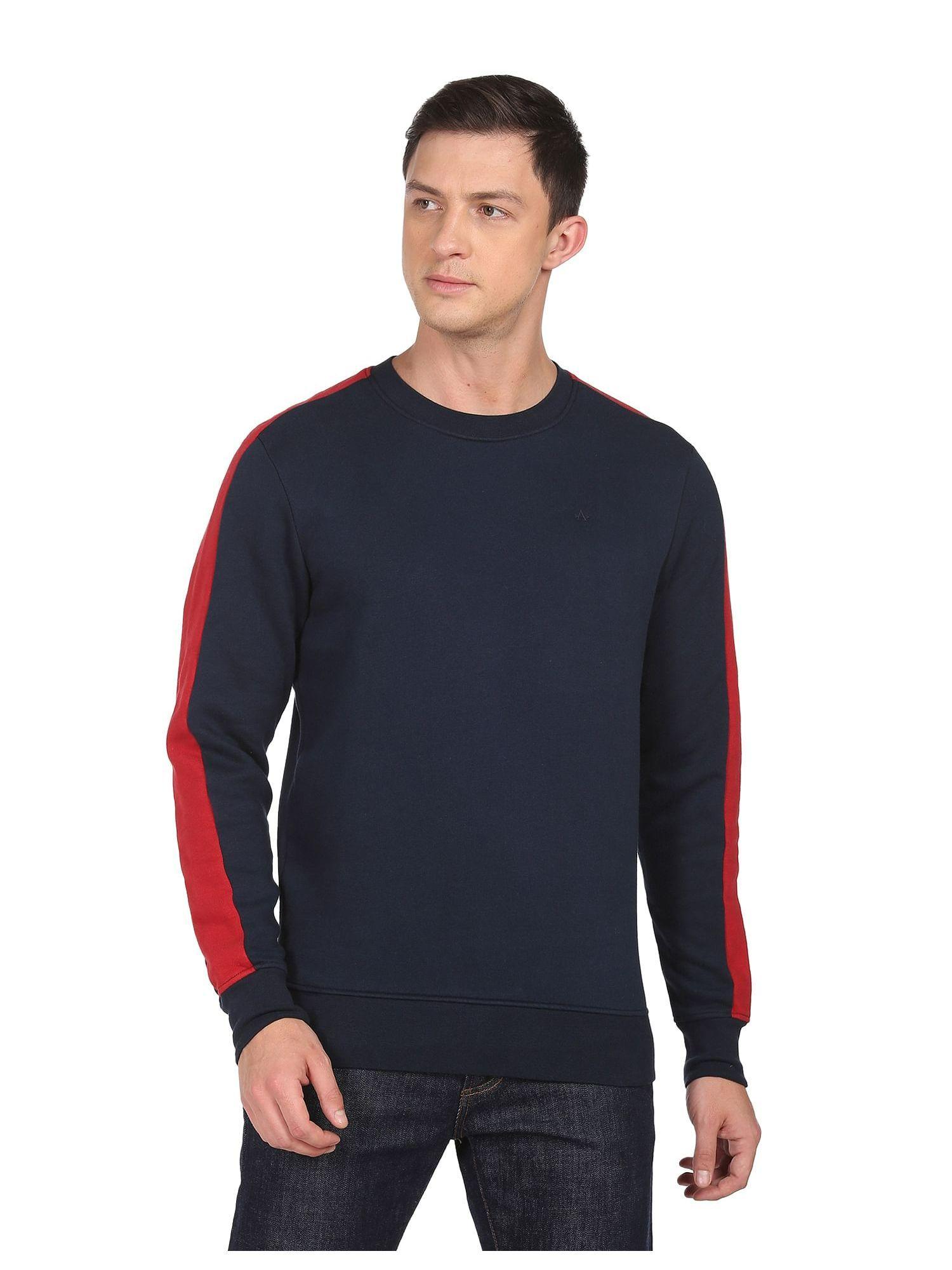 sports men navy crew neck colour block sweatshirt