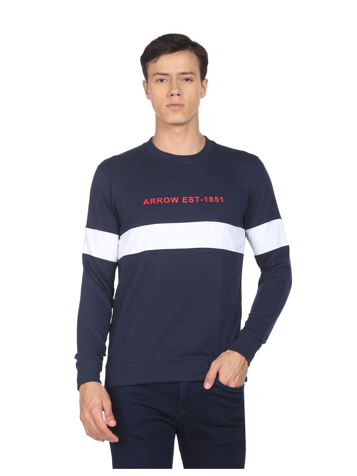 sports men navy crew neck graphic print sweatshirt