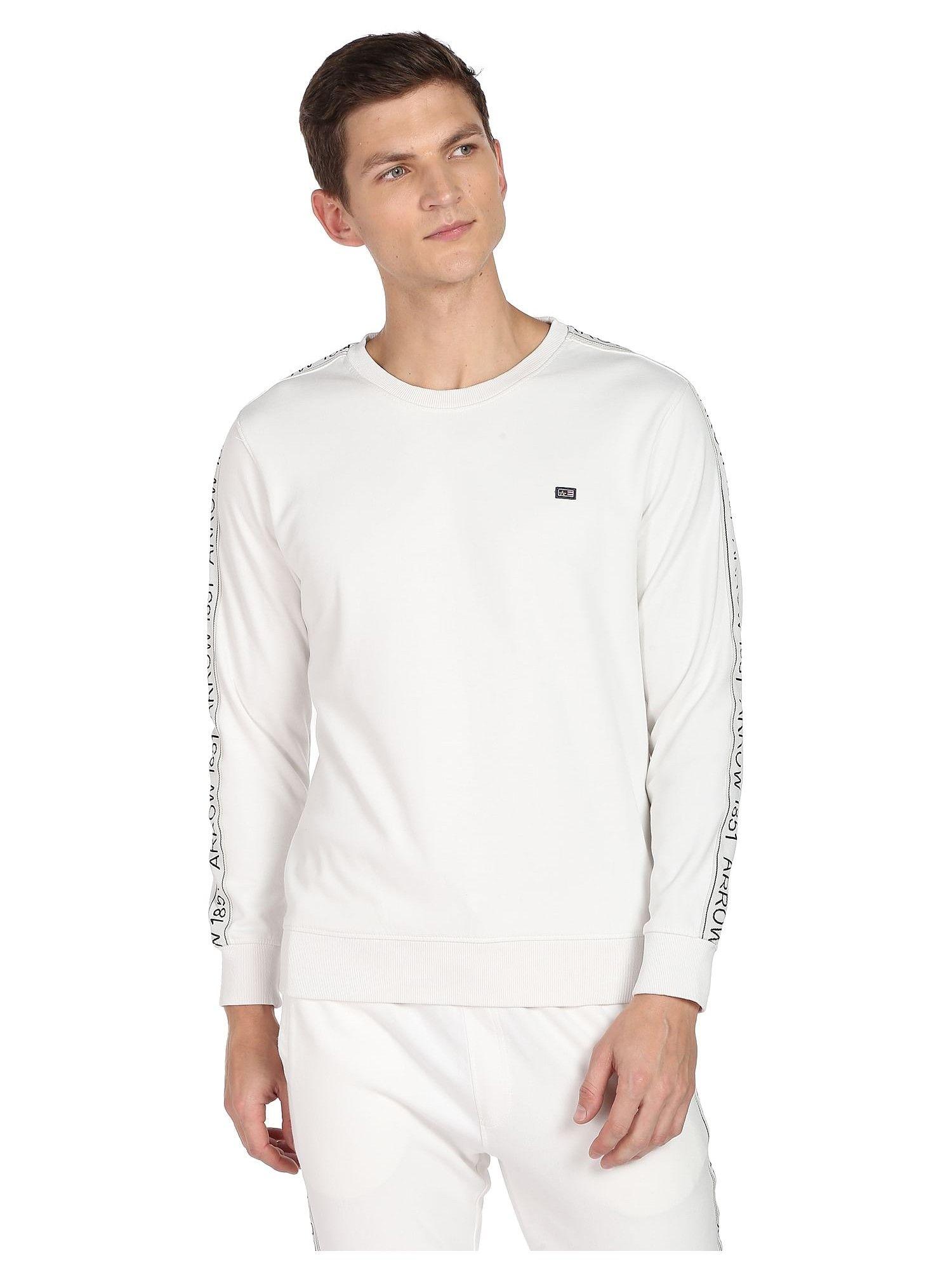 sports men off white crew neck brand tape solid sweatshirt