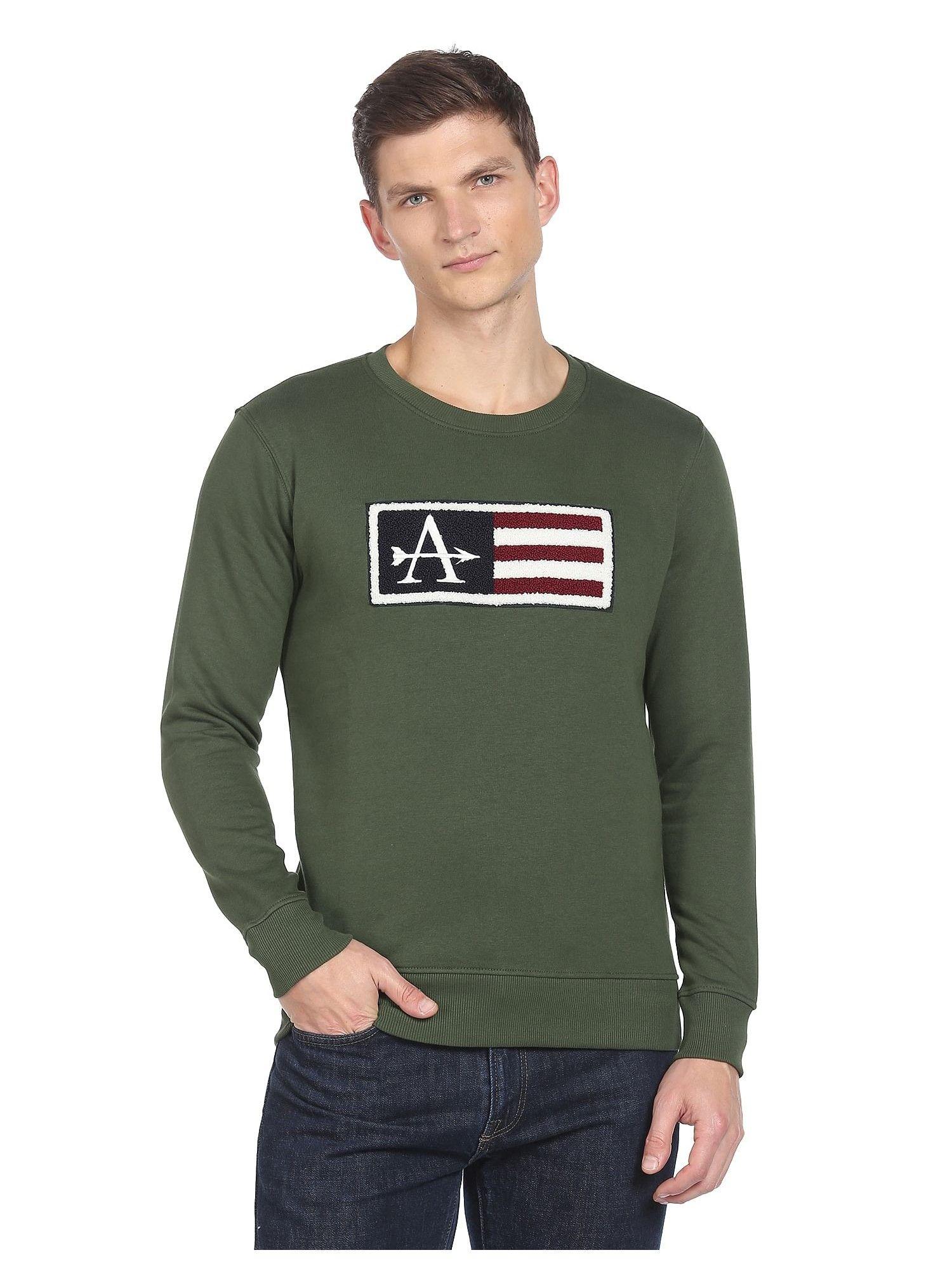 sports men olive crew neck brand print sweatshirt