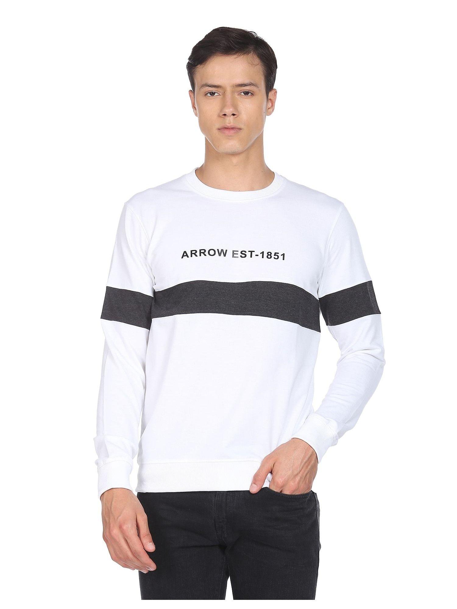 sports men white crew neck graphic print sweatshirt