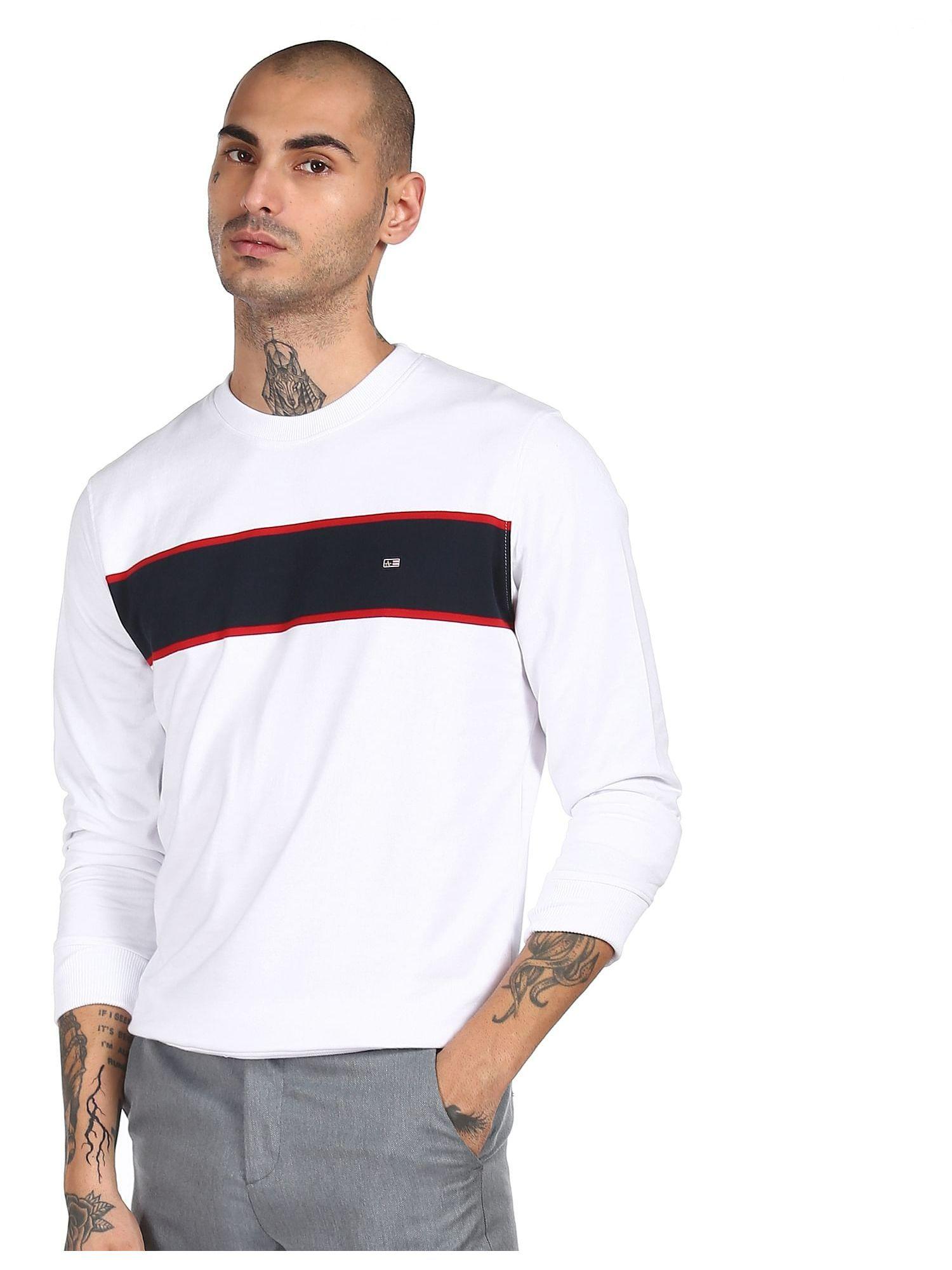 sports men white long sleeve brand logo casual sweatshirt
