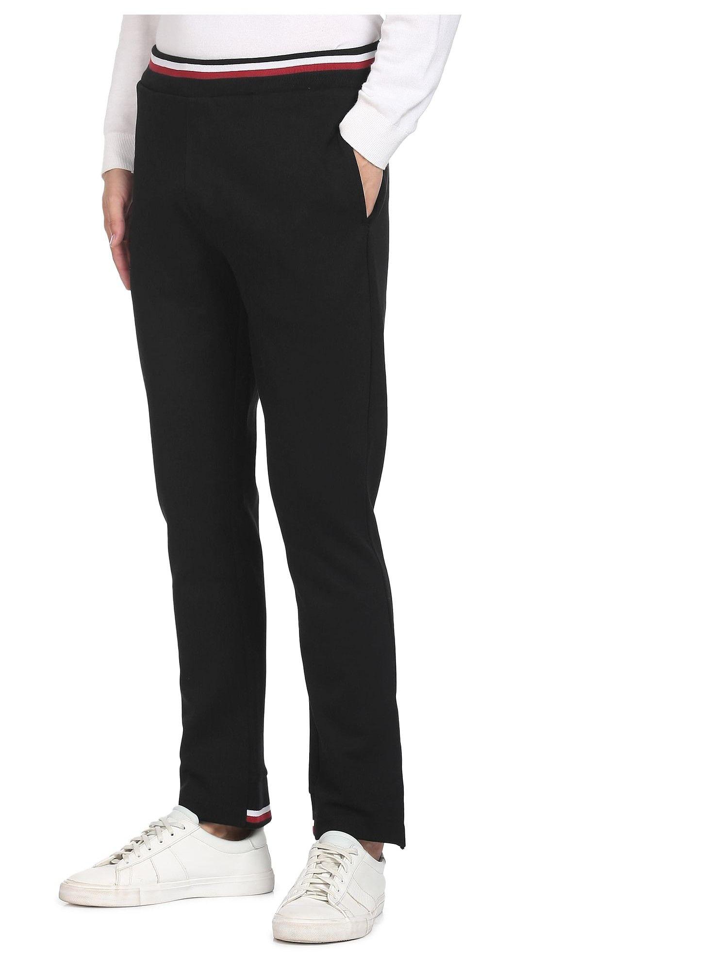 sports solid black knitted track pant