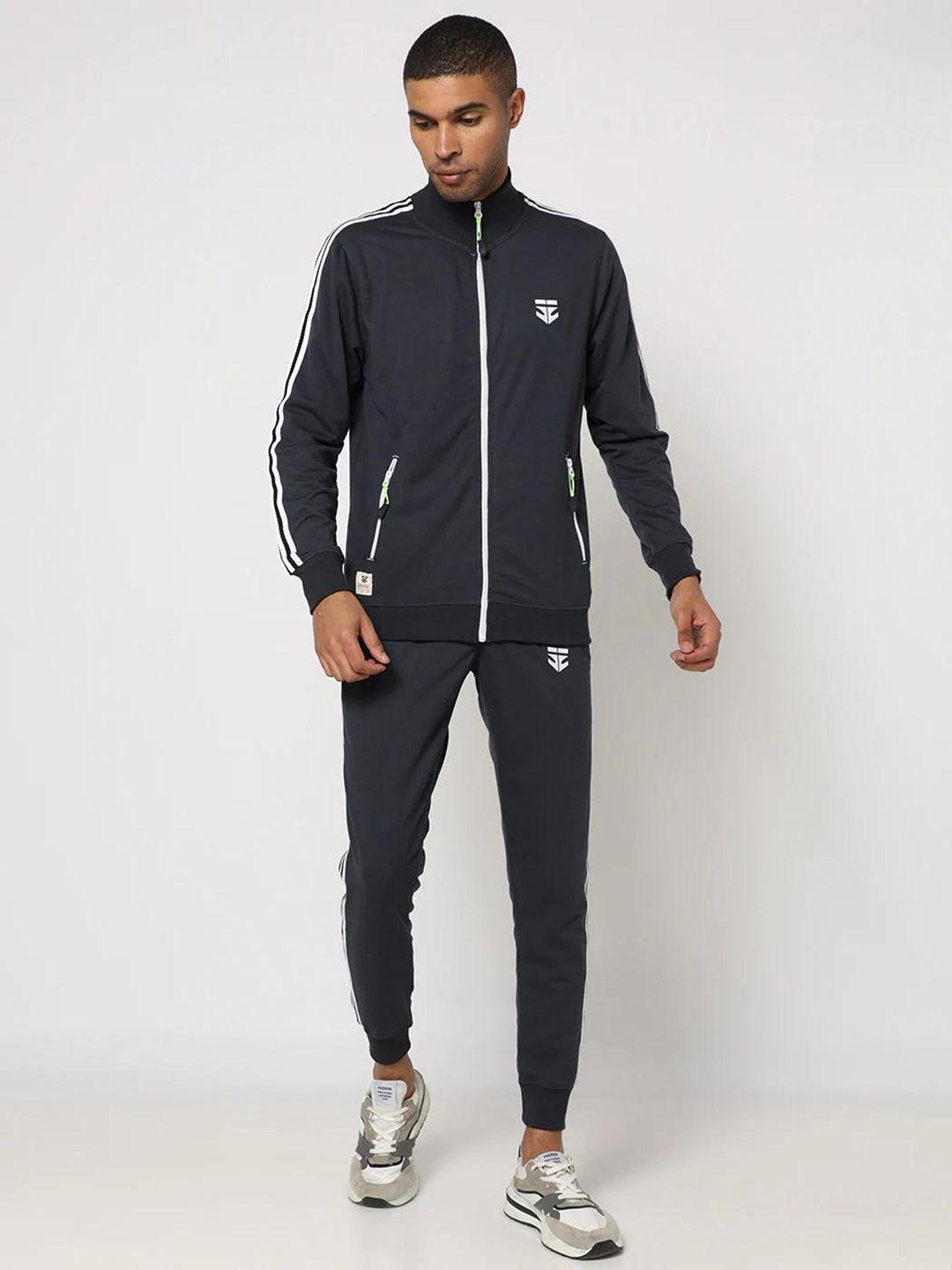 sports52 wear men dark grey brand logo printed pure cotton tracksuit