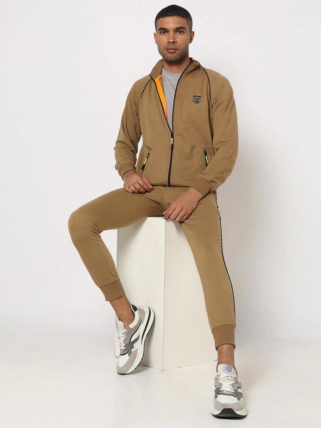 sports52 wear men khaki brand logo printed pure cotton tracksuit