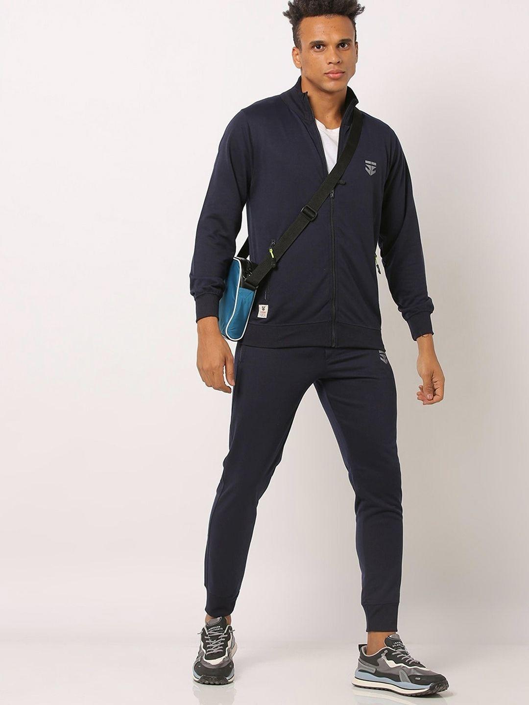 sports52 wear men navy blue comfort fit solid tracksuit
