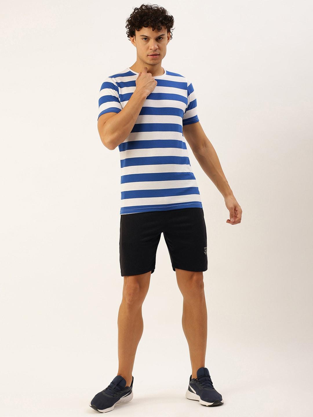 sports52 wear men striped t-shirt and mid-rise shorts training tracksuit