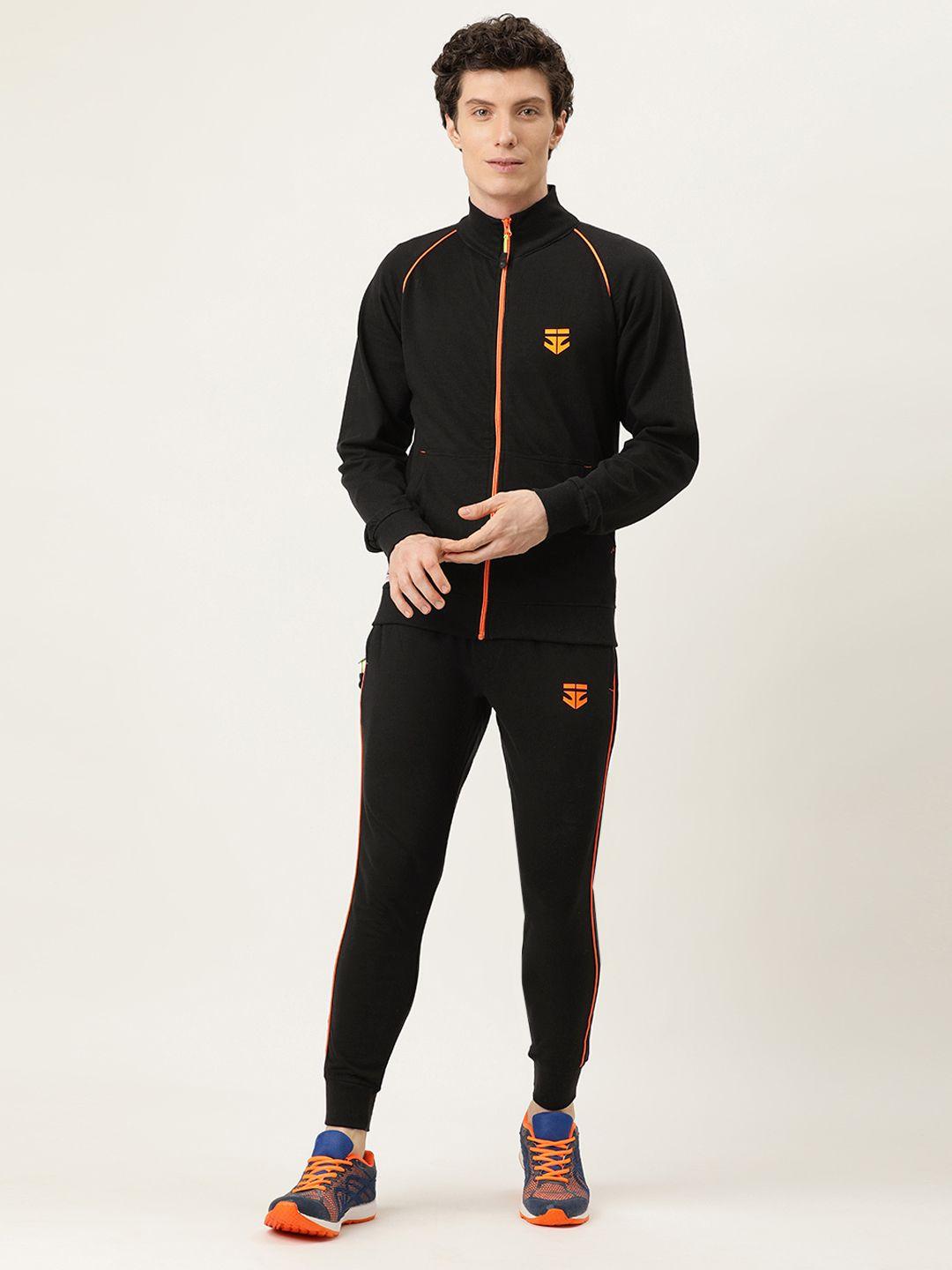 sports52 wear men black solid comfort fit tracksuits