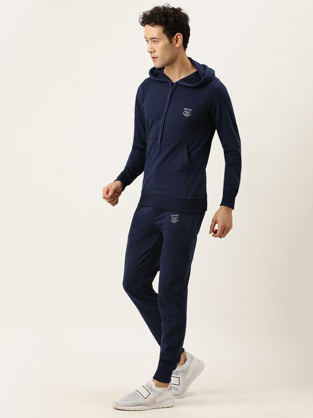 sports52 wear men navy blue hooded solid tracksuit