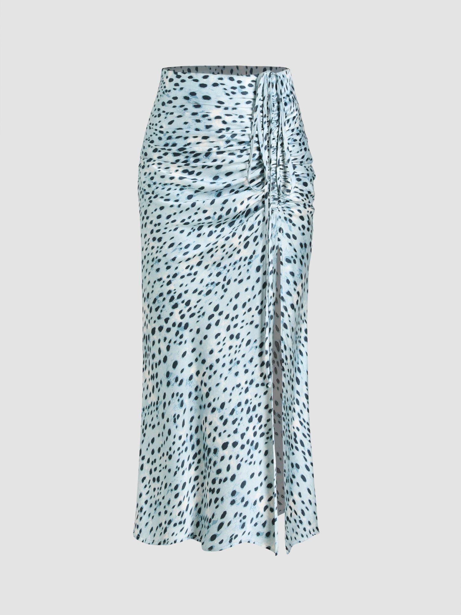 spot drawstring split maxi skirt