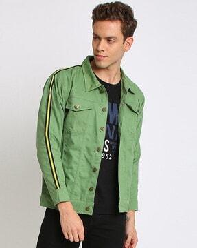 spread collar bikers jacket with patch pockets