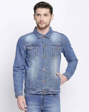 spread-collar denim jacket with pockets