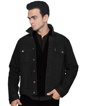 spread-collar button-down closure bomber jacket