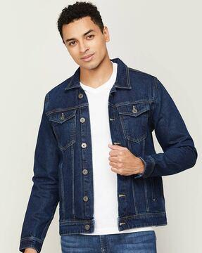 spread-collar button-down closure jacket