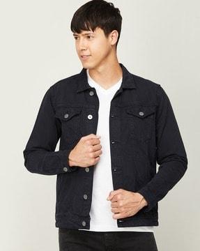 spread-collar button-down closure jacket