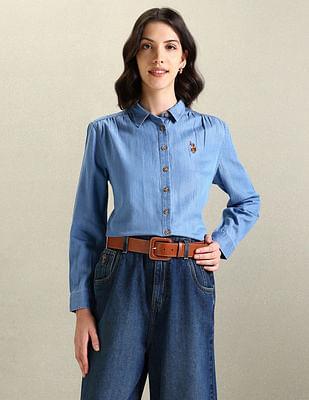 spread collar chambray denim shirt