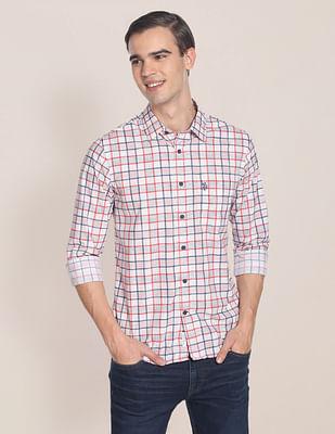 spread collar check casual shirt