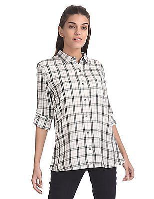 spread collar check shirt