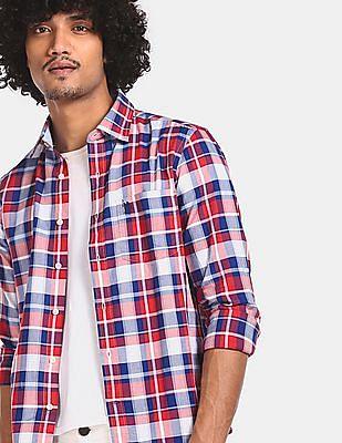 spread collar checked casual shirt