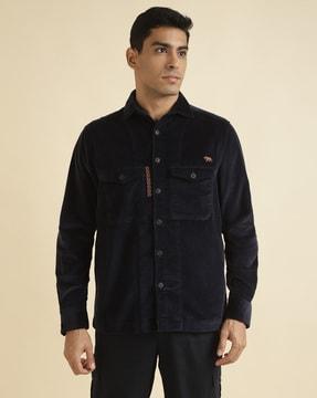 spread-collar corduroy overshirt with patch pockets