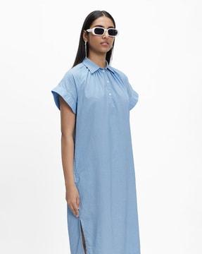 spread collar cotton shift dress