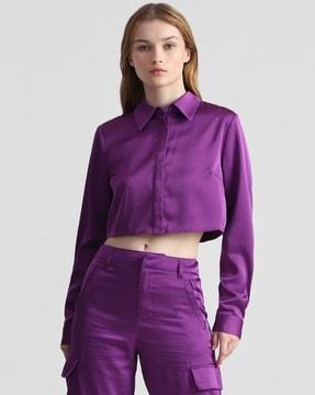 spread-collar crop shirt