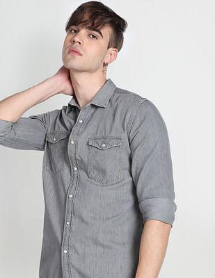 spread collar denim casual shirt