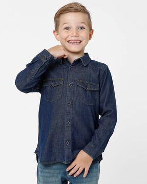 spread-collar flap pockets denim shirt