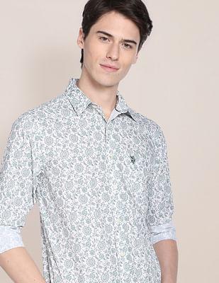 spread collar floral printed casual shirt