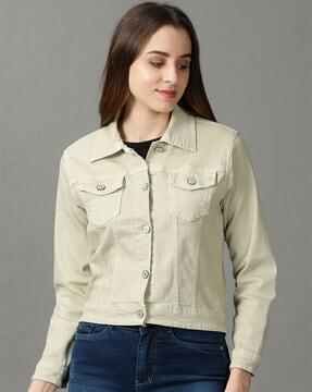 spread-collar jacket with flap pockets