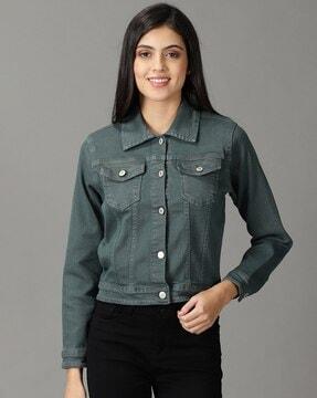 spread-collar jacket with flap pockets