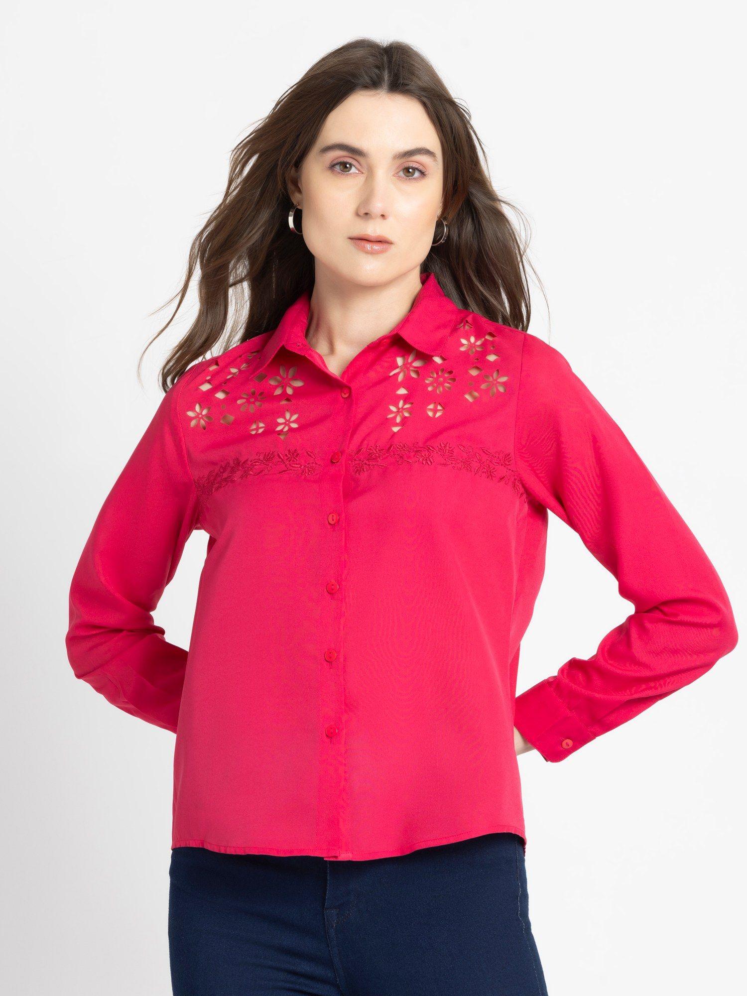 spread collar pink long sleeves casual shirt for women