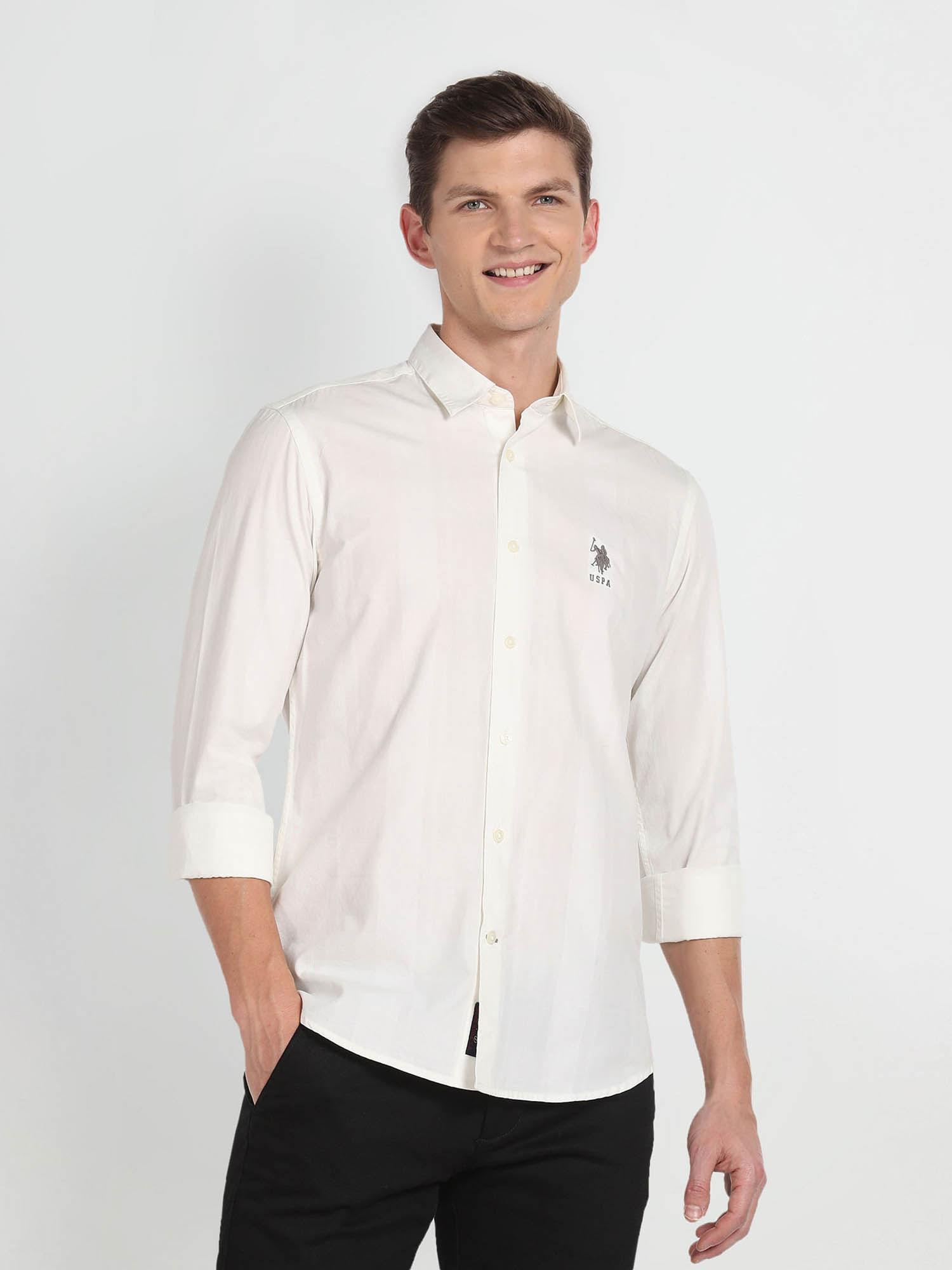 spread collar self design shirt