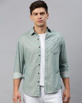 spread-collar shacket with patch pocket