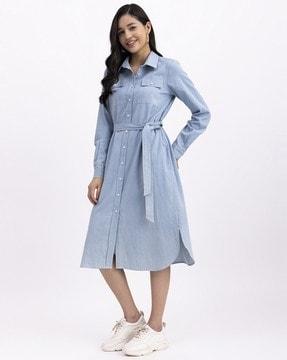 spread-collar shirt dress with belt