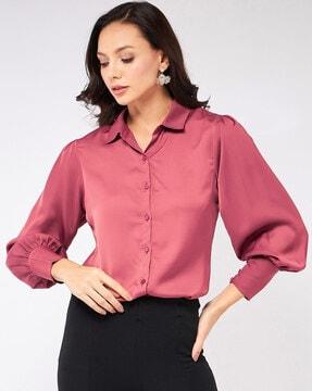 spread collar shirt with bishop-sleeves