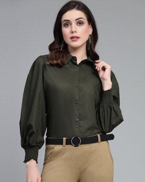 spread-collar shirt with button-down