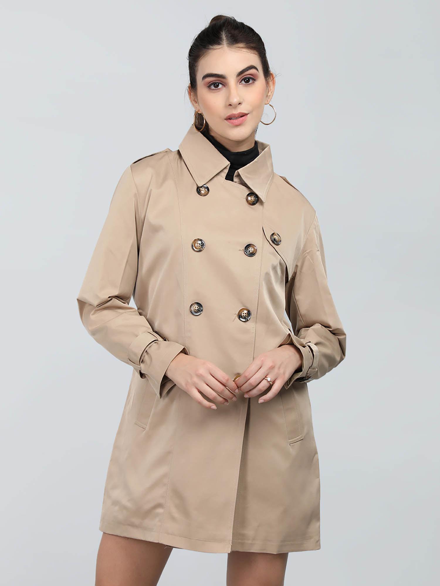 spread collar shoulder tabs detail longline woolen trench coat