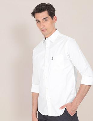 spread collar solid casual shirt