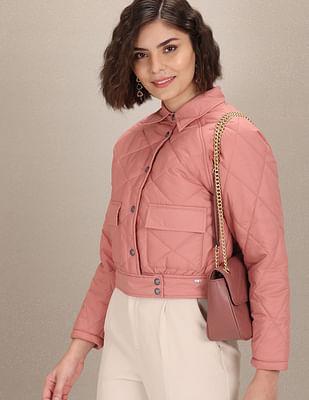 spread collar solid quilted jacket