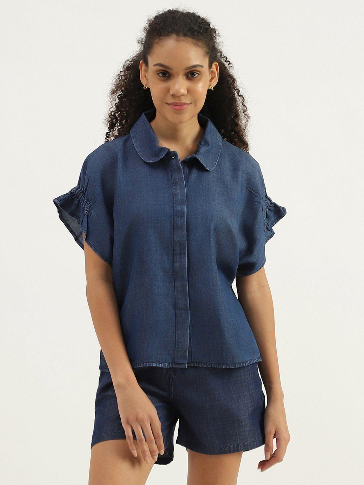 spread collar solid shirt