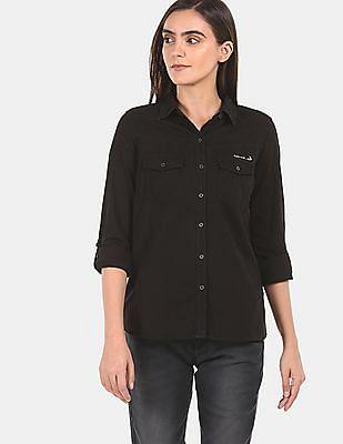 spread collar solid shirt