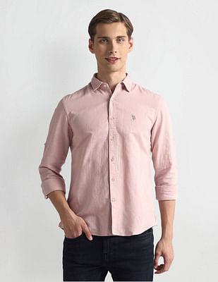 spread collar solid shirt