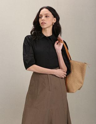 spread collar solid shirt