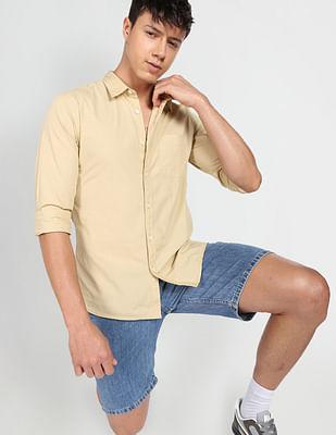 spread collar stretch poplin casual shirt